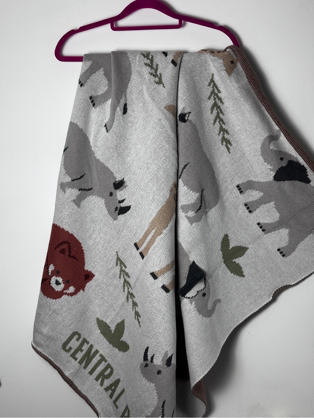 Bronx Zoo Central Park Zoo Kids Knit Blanket Organic Cotton Animals 41x42”